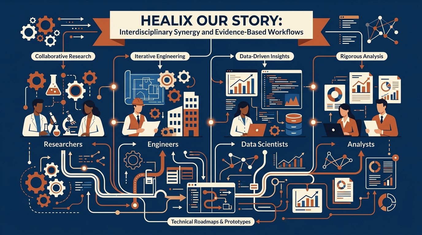 Illustration of interdisciplinary researchers, engineers, and technology specialists
